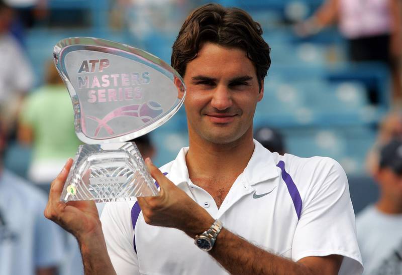 CINCINNATI - AUGUST 19:  Roger Federer of Switzerland poses with his trophy after his win over James Blake during the final of the Western & Southern Financial Group Masters on August 19, 2007 at Lindner Family Tennis Center in Cincinnati, Ohio.  (Photo by Ronald Martinez/Getty Images)
