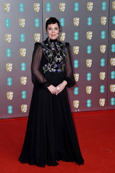 Olivia Colman wears custom Alexander McQueen to the 2020 EE British Academy Film Awards at Royal Albert Hall on Sunday, February 2. Getty Images
