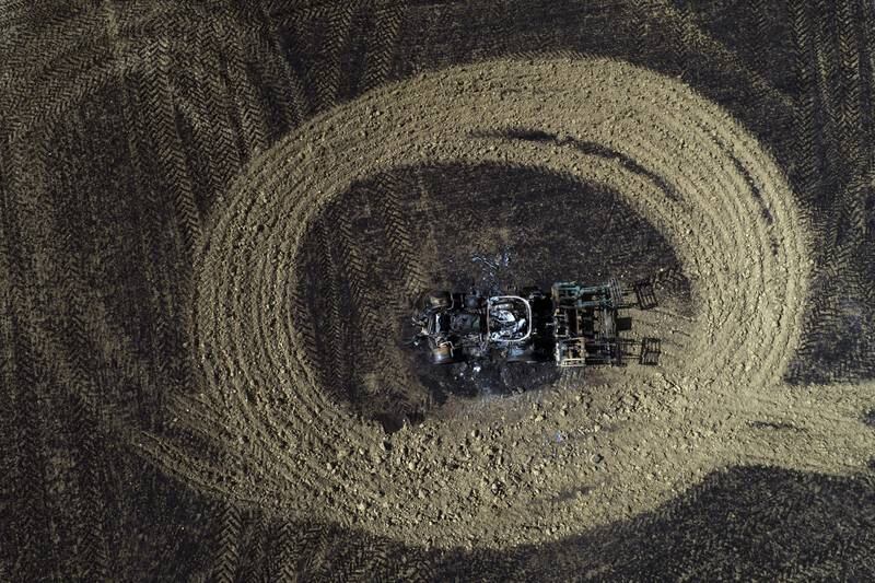 A burnt tractor after a forest fire in Navarra, northern Spain. EPA 