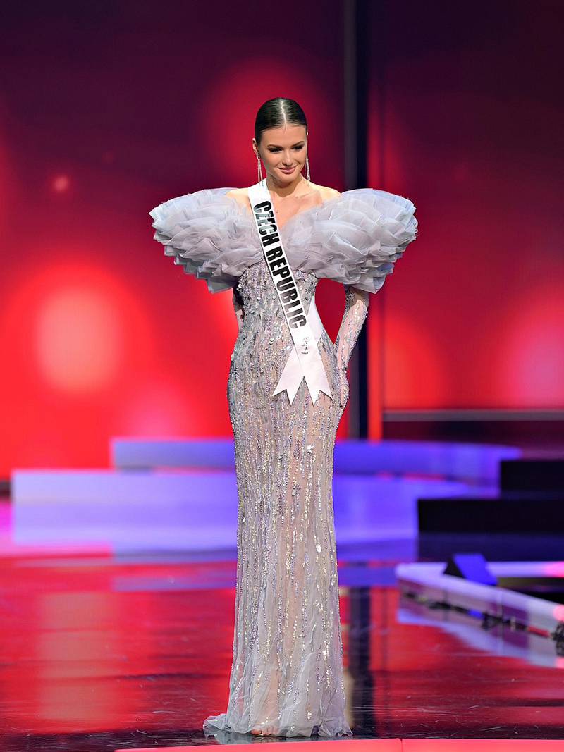 Miss Universe Czech Republic Klara Vavruskova in a dress by Dubai designer Michael Cinco at the Miss Universe pageant in Florida. Michael Cinco