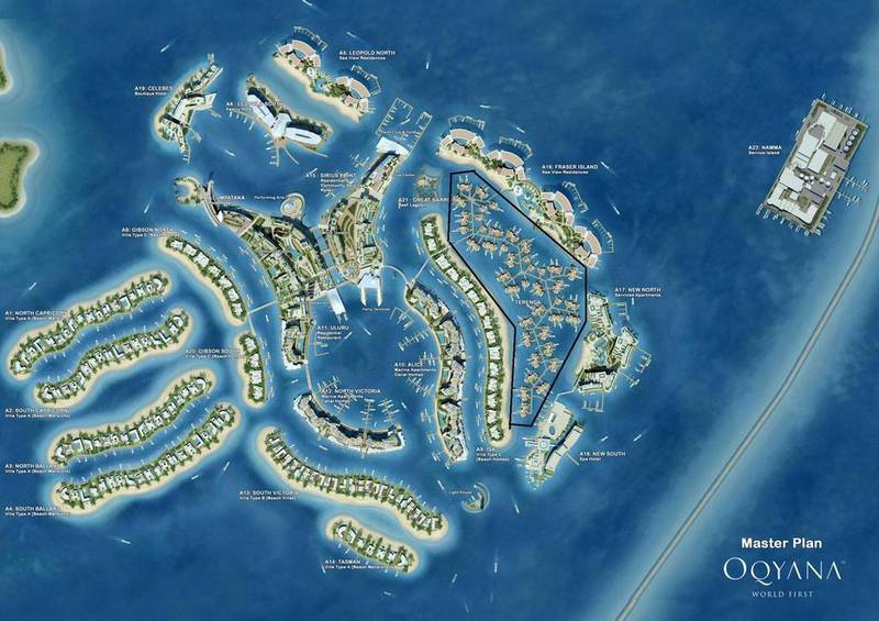 Oqyana signed a deal with floating island expert Dutch Docklands to create a series of private island villas at its long-delayed scheme, Oqyana World First development. Courtesy Oqyana Real Estate