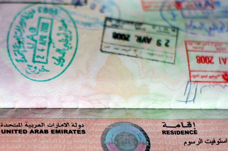 Abu Dhabi - 12th July  ,  2008 - A photograph of the top of my UAE Visa to go with A story Karen Attwood is doing on visas   ( Andrew Parsons  /  The National )Please note not for edition 