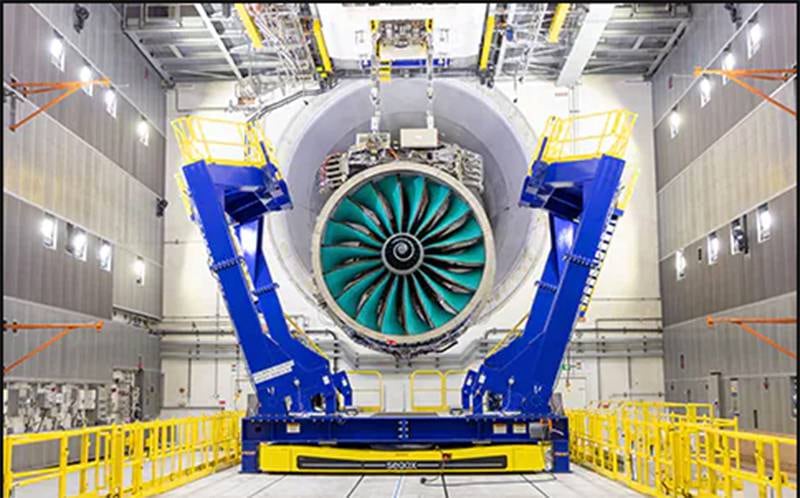 Rolls-Royce’s new UltraFan engine prototype. It offers a 25% fuel efficiency improvement compared with the first generation of Trent engines. Photo: Rolls-Royce