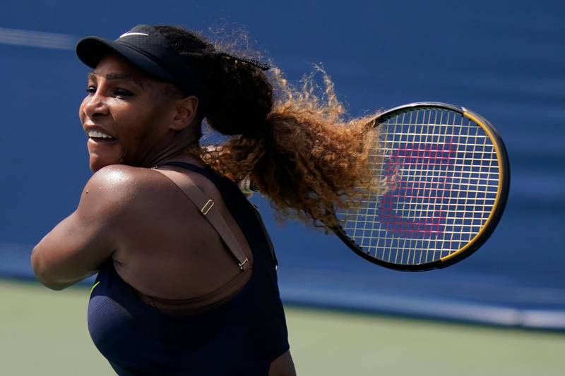 FILE - In this Monday, Aug. 24, 2020, file photo, Serena Williams watches a shot to Arantxa Rus, of the Netherlands, during the second round at the Western & Southern Open tennis tournament in New York. Williams  is scheduled to play in the U.S. Open, scheduled for Aug. 31-Sept. 13, 2020. (AP Photo/Frank Franklin II, File)