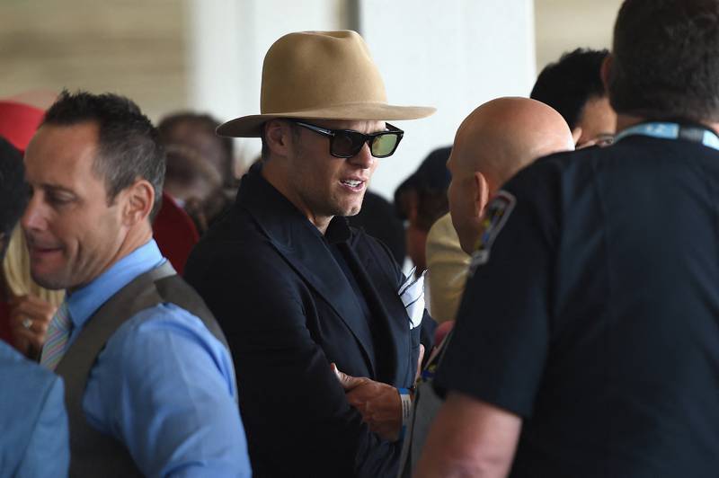 Brady sports a tan fedora at the 143rd Kentucky Derby at Churchill Downs on May 6, 2017, in Louisville. Getty