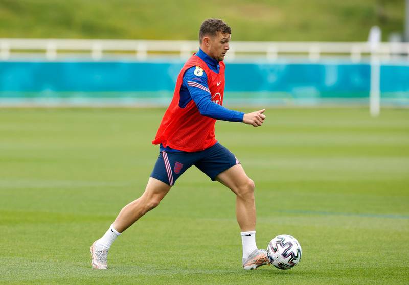 Kieran Trippier during training at St George's Park ahead of England's Euro 2020 last 16 clash with Germany on Tuesday. Reuters