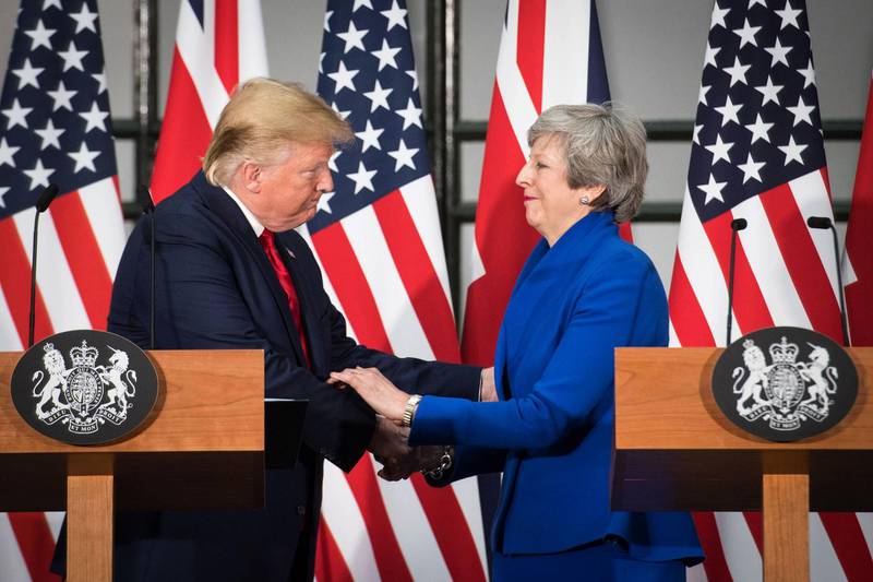 US President Donald Trump and Britain's Prime Minister Theresa May attend a joint press conference at the Foreign and Commonwealth office in London on June 4, 2019. AFP