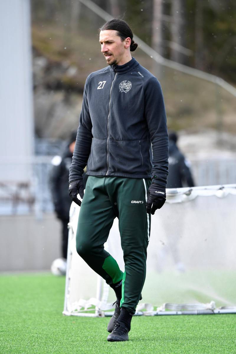 Zlatan Ibrahimovic trains with Swedish league team Hammarby IF at Arsta IP in Stockholm. Reuters