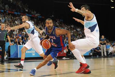 France's point guard Tony Parker of the San Antonio Spurs show against Bosnia and Herzegovina at EuroBasket 2015 on Sunday. Slyvain Thomas / AFP