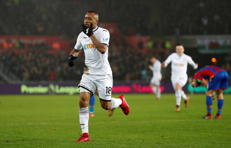 Soccer Football - Premier League - Swansea City vs Crystal Palace - Liberty Stadium, Swansea, Britain - December 23, 2017   Swansea City's Jordan Ayew celebrates scoring their first goal    Action Images via Reuters/Peter Cziborra    EDITORIAL USE ONLY. No use with unauthorized audio, video, data, fixture lists, club/league logos or "live" services. Online in-match use limited to 75 images, no video emulation. No use in betting, games or single club/league/player publications.  Please contact your account representative for further details.