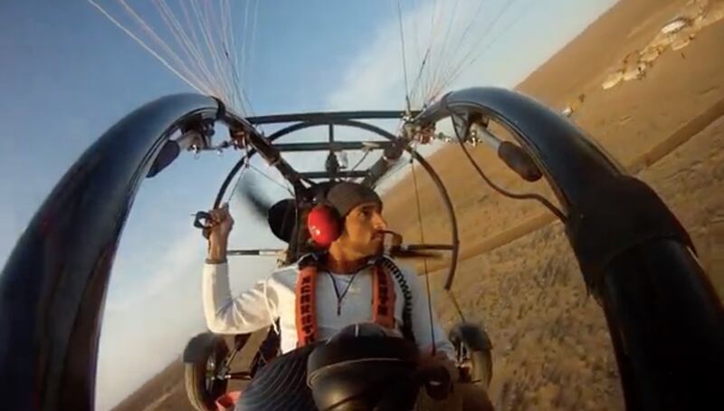 Sheikh Hamdan bin Mohammed, Crown Prince of Dubai, takes a solo flight above the desert. 