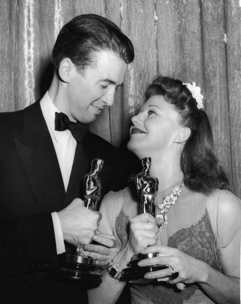 Best Actor and Best Actress winners James Stewart and Ginger Rogers at the 1940 Academy Awards