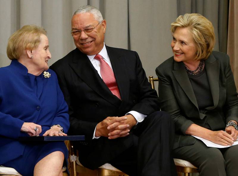 Former US secretaries of state Albright, Colin Powell and Hillary Clinton in Washington on September 3, 2014. Reuters