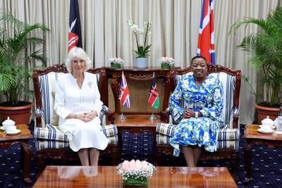 Queen Camilla and Ms Ruto during bilateral meeting at State House in Nairobi. Reuters
