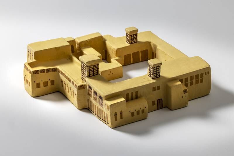 A small-scale model of Dubai's Sheikh Saeed Al Maktoum House at the Hot Cities exhibition in Vitra Design Museum. Photo: Ahmed and Rashid Bin Shahib