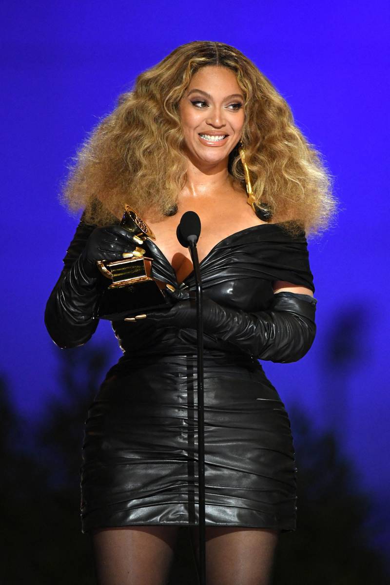 US singer Beyonce accepts the Best R&B Performance award for 'Black Parade' onstage during the 63rd Annual Grammy Awards at Los Angeles Convention Center. Getty Images