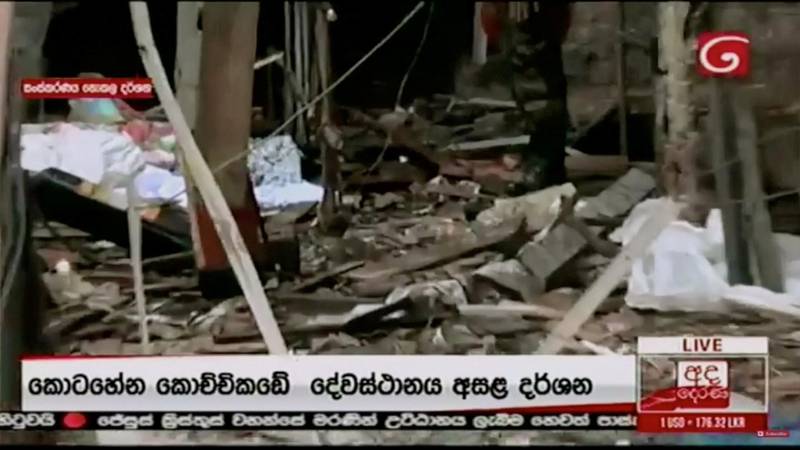 Debris is seen at St Anthony's Shrine. Derana TV/via Reuters