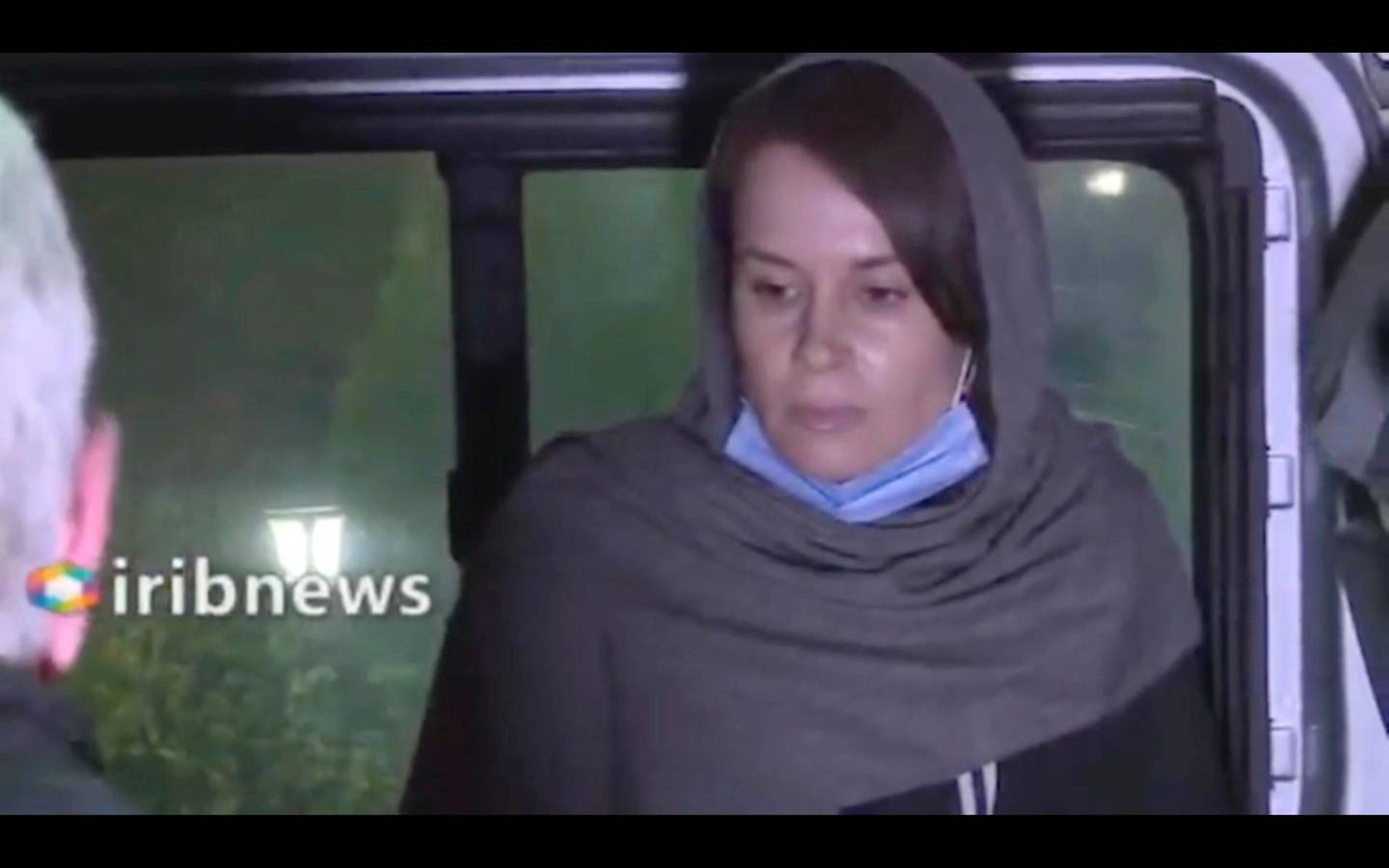 In this frame grab from Iranian state television video aired Wednesday, Nov. 25, 2020, British-Australian academic Kylie Moore-Gilbert, is seen in Tehran, Iran. Iran has freed Moore-Gilbert, who has been detained in Iran for more than two years, in exchange for three Iranians held abroad, state TV reported Wednesday. (Iranian State Television via AP)