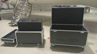 The metal instrument cases, allegedly to be used for escaping of ousted Nissan boss Carlos Ghosn seen at Ataturk International Airport, in Istanbul.  EPA