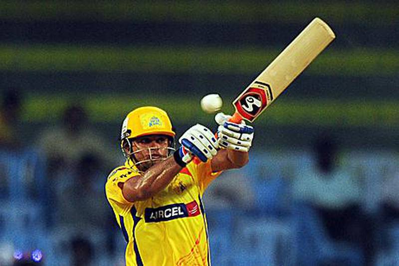 Suresh Raina attempts a pull during his half-century for Chennai.