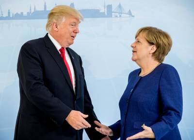 U.S. President Donald Trump meets German Chancellor Angela Merkel on the eve of the G-20 summit in Hamburg