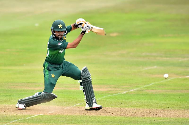 Pakistan's Babar Azam bats during the 2019 Cricket World Cup warm up match between Pakistan and Afghanistan at Bristol County Ground in Bristol, southwest England, on May 24, 2019. (Photo by Glyn KIRK / AFP)