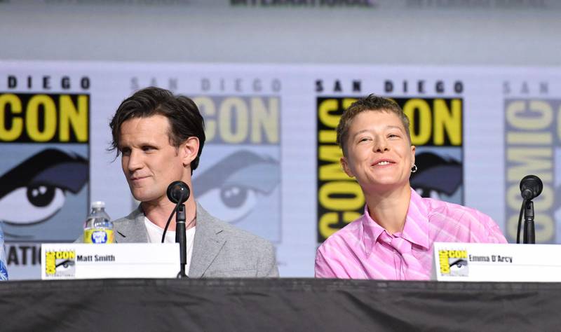 English actors Matt Smith and Emma D'Arcy on stage at the HBO 'House of the Dragon' panel. AFP