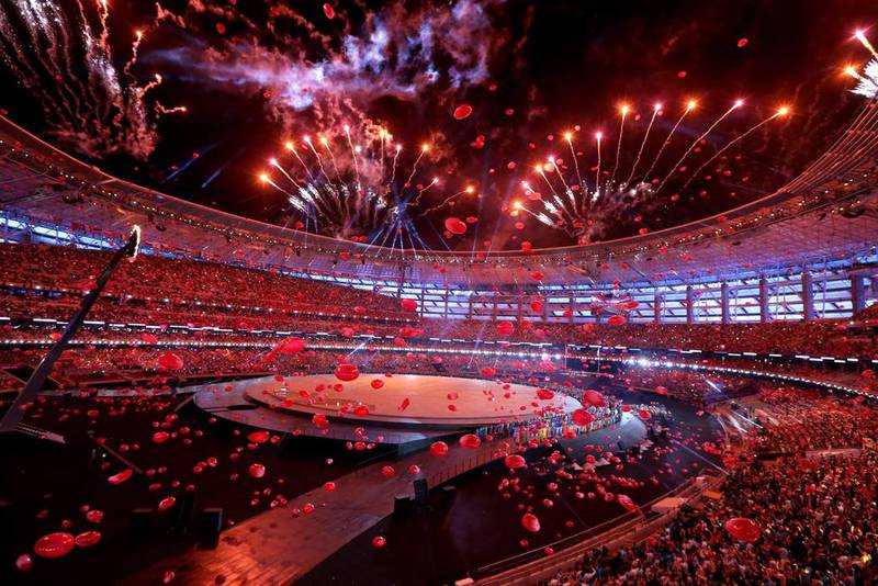 Fireworks illuminate the sky during the opening ceremonies of the first European Games on Friday in Baku, Azerbaijan. Zurab Kurtsikidze / EPA