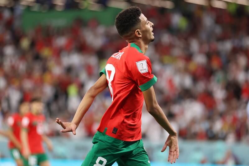 Morocco's Azzedine Ounahi in action against Spain in their last 16 World Cup game at Education City Stadium on December 6, 2022 in Al Rayyan, Qatar. Getty