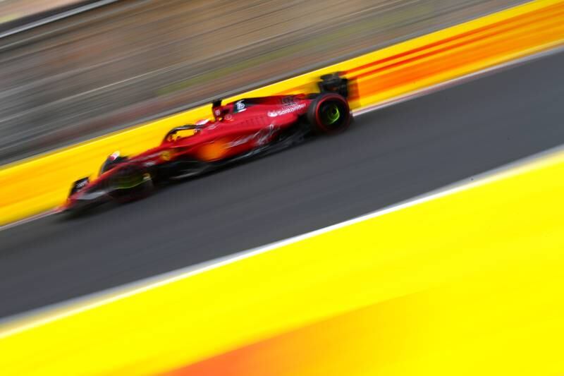 Ferrari's Charles Leclerc on his way to pole during qualifying for the Azerbaijan Grand Prix at at Baku City Circuit on June 11, 2022. Getty