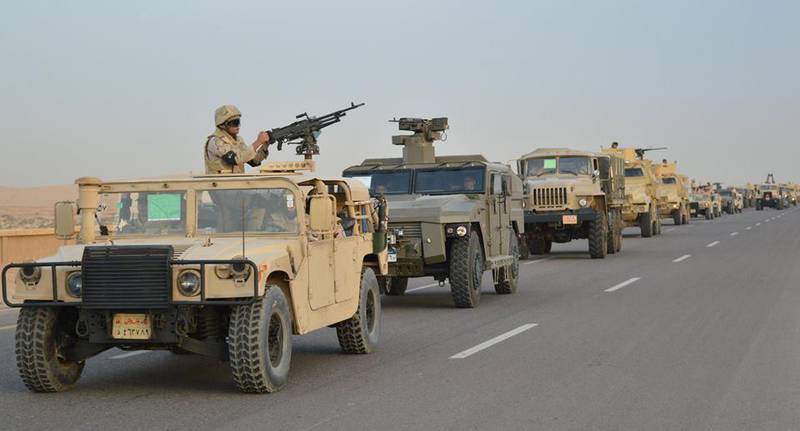 Egyptian Army's Armoured Vehicles are seen on a highway to North Sinai during a launch of a major assault against militants, in Ismailia, Egypt, in this undated handout picture made available by the Ministry of Defence February 9, 2018. Ministry of Defence/Handout via REUTERS ATTENTION EDITORS - THIS IMAGE WAS PROVIDED BY A THIRD PARTY. NO RESALES. NO ARCHIVES