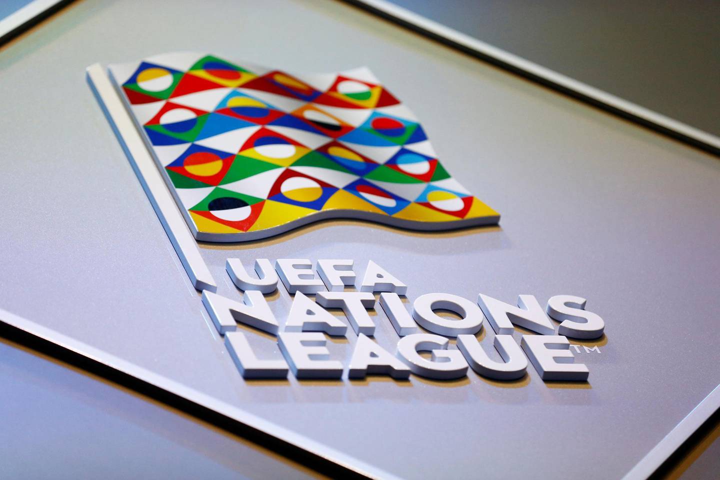 FILE PHOTO: Soccer Football - UEFA Nations League Group Draw - Lausanne, Switzerland - January 24, 2018   General view of the UEFA Nations League logo before the draw   REUTERS/Pierre Albouy/File Photo