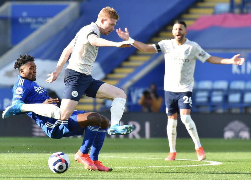 De Bruyne in action against Leicester's Wilfred Ndidi. EPA