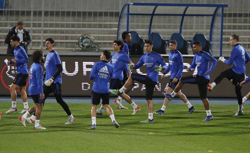 Real Madrid players during a training session in Riyadh, Saudi Arabia.