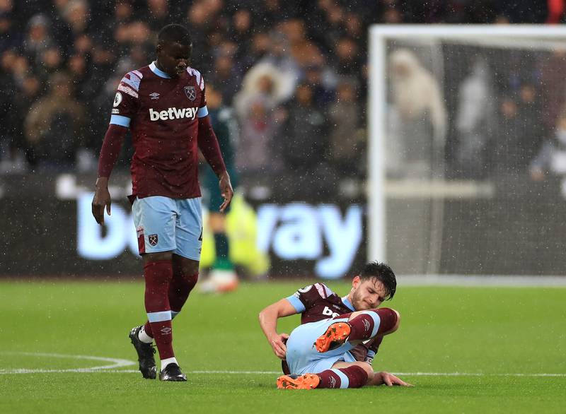 West Ham's Declan Rice after taking a knock. PA