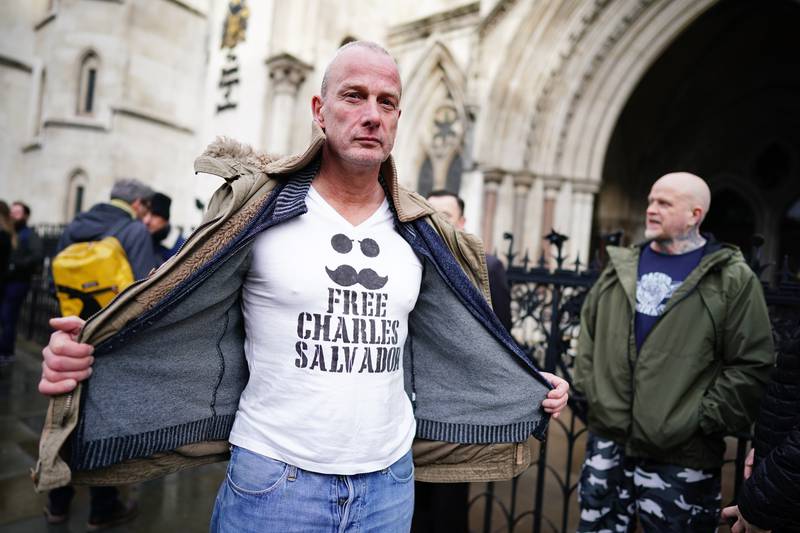 Supporters of notorious prison inmate Charles Bronson gathered outside the Royal Courts Of Justice, London, ahead of his public parole hearing on Monday. PA