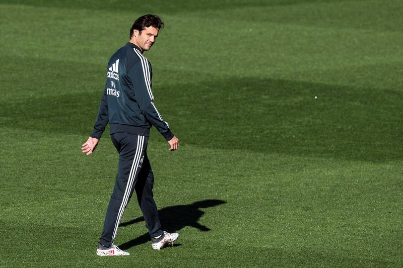 Manager Santiago Solari oversees a training session ahead of Real Madrid's La Liga clash with Eibar on Saturday. EPA