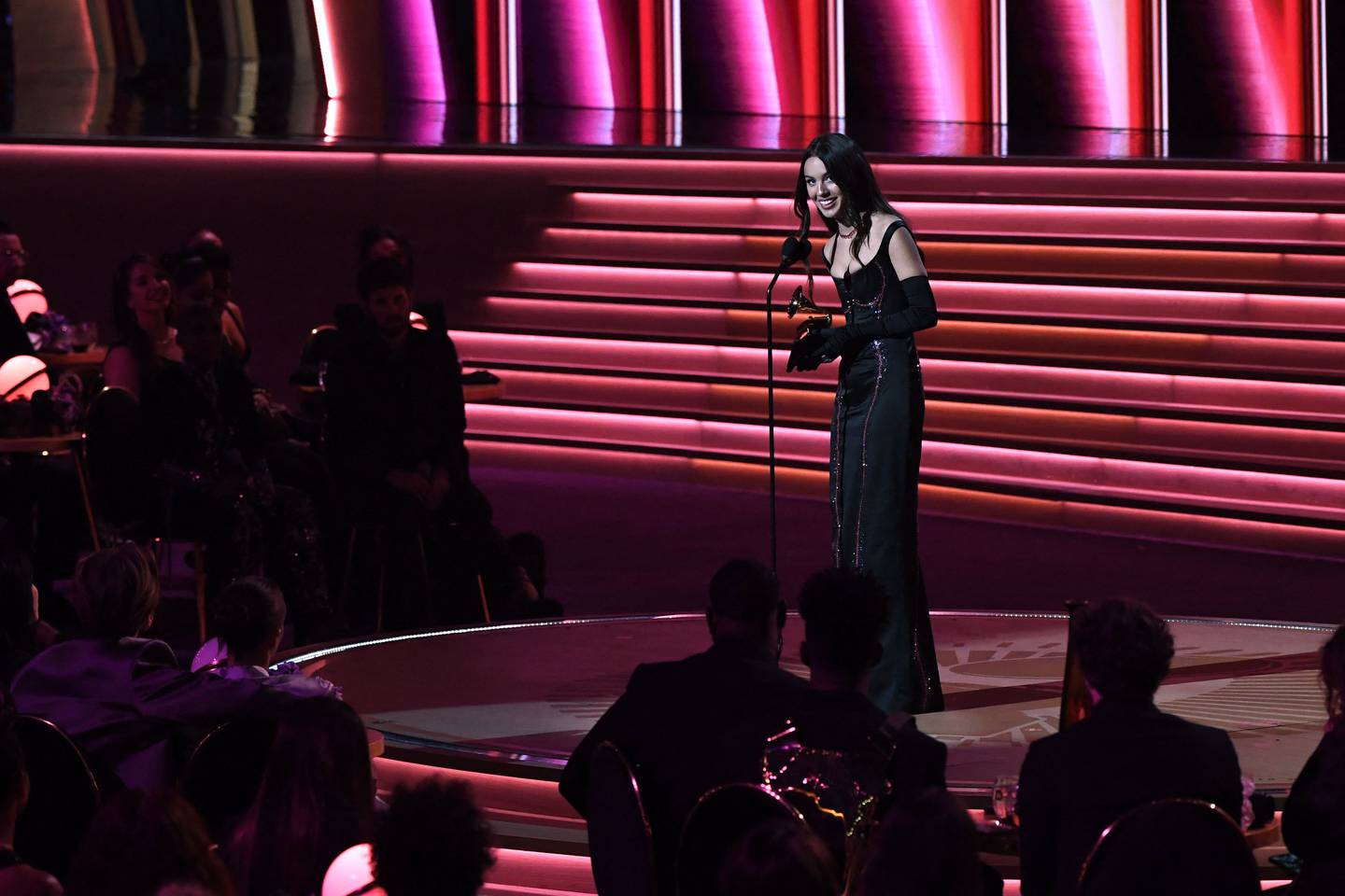 US singer Olivia Rodrigo accepts the award for Best Pop Vocal Album. AFP