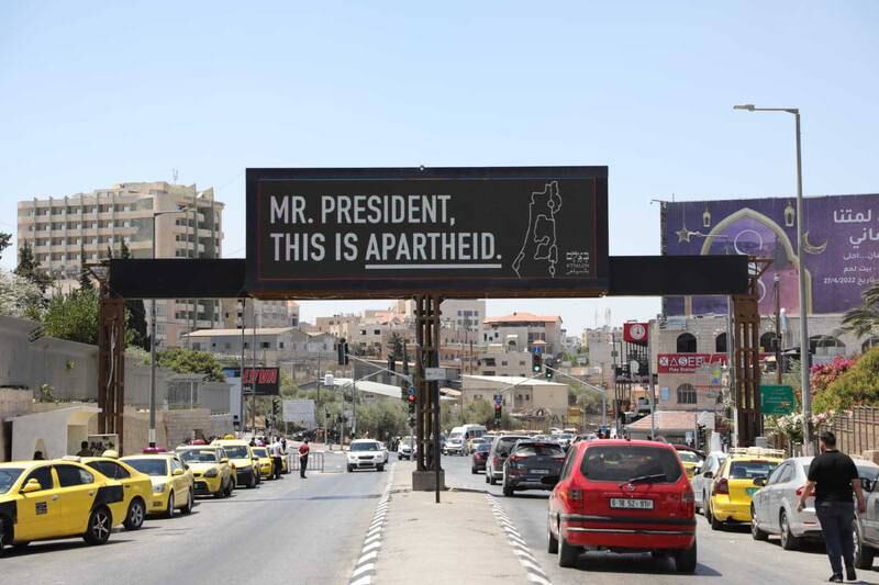 A B'Tselem billboard in Bethlehem reads: 'Mr President, this is apartheid.' Photo: Haidi Motola / B'Tselem