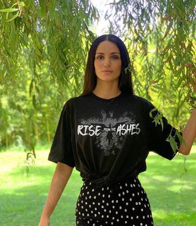 Brazilian model Sofia Resing wearing Zuhair Murad's Rise from the Ashes T-shirt. Instagram / sofiaresing
