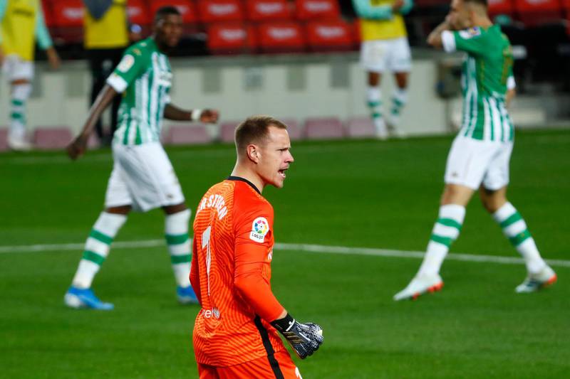 BARCELONA RATINGS v REAL BETIS: Marc-Andre Ter Stegen – 7. He won’t be happy at conceding twice but he could do little about either Betis goal. He did, however, make a fine save to deny William Carvalho.  AP