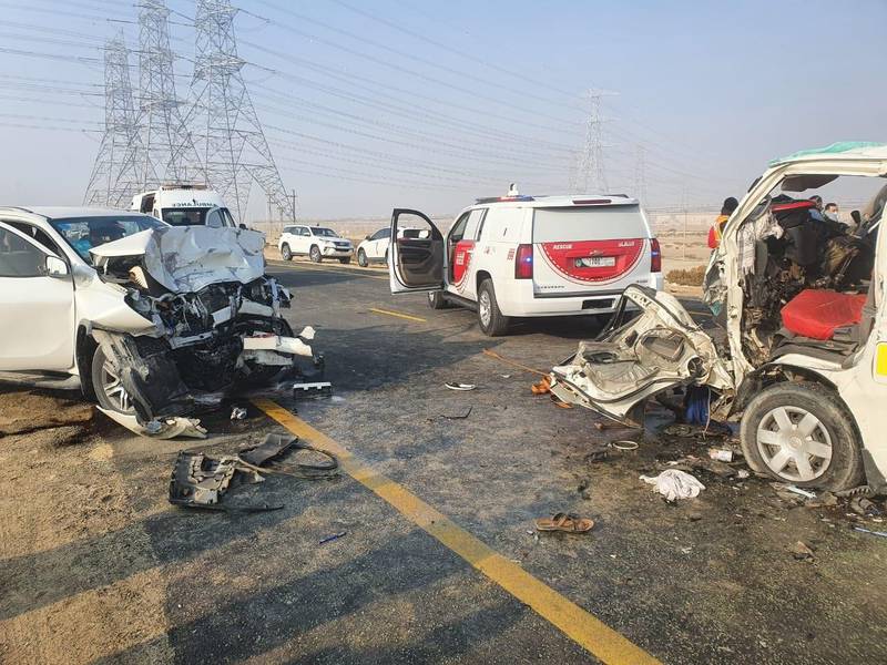 Fifteen people were injured in a road accident in Dubai on Thursday. Courtesy: Dubai Police