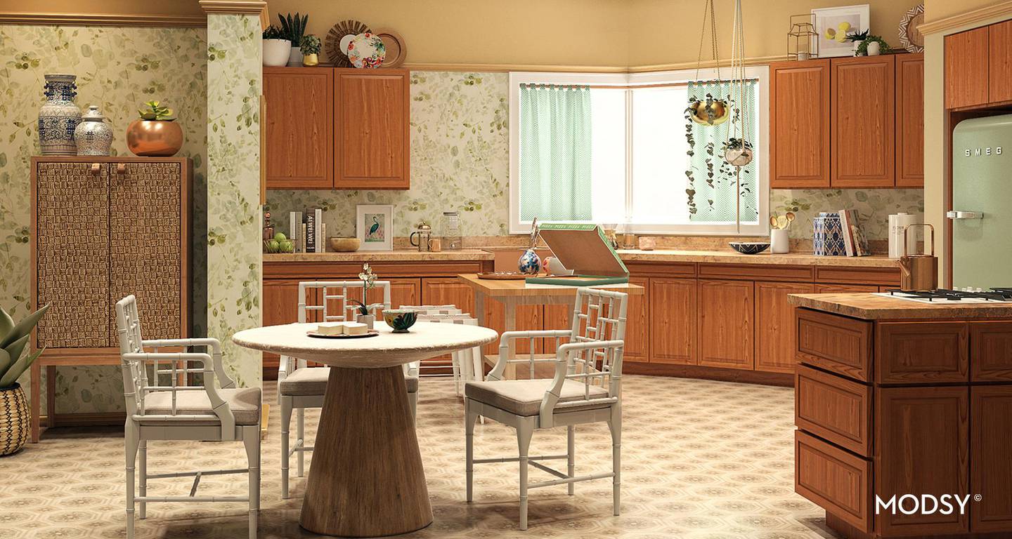 Use the kitchen from hit TV show Golden Girls as a virtual background for your Zoom video calls. Courtesy Modsy