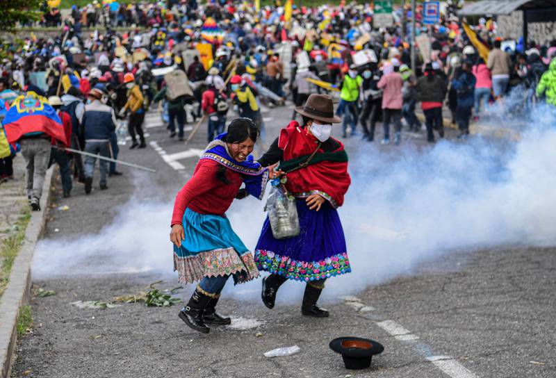 Demonstrators clash with police in Arbolito Park in Quito, amid indigenous-led protests against the Ecuadorean government, on June 23, 2022. AFP