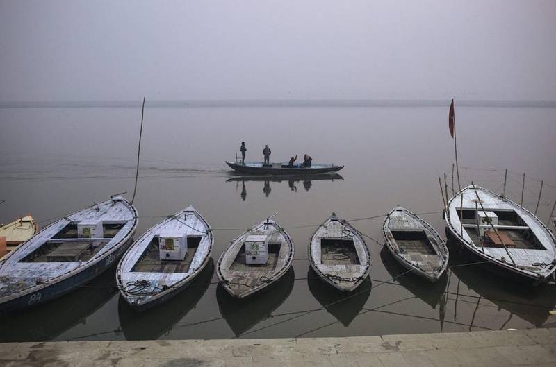 Boats are seen at the Ganges river in Varanasi, Uttar Pradesh, India. Varanasi, one of the ancient seats of learning in India, is famous for its ‘ghats’, or ceremonial stairs, lining the west bank of Ganges river running through the city. Roman Pilipey / EPA