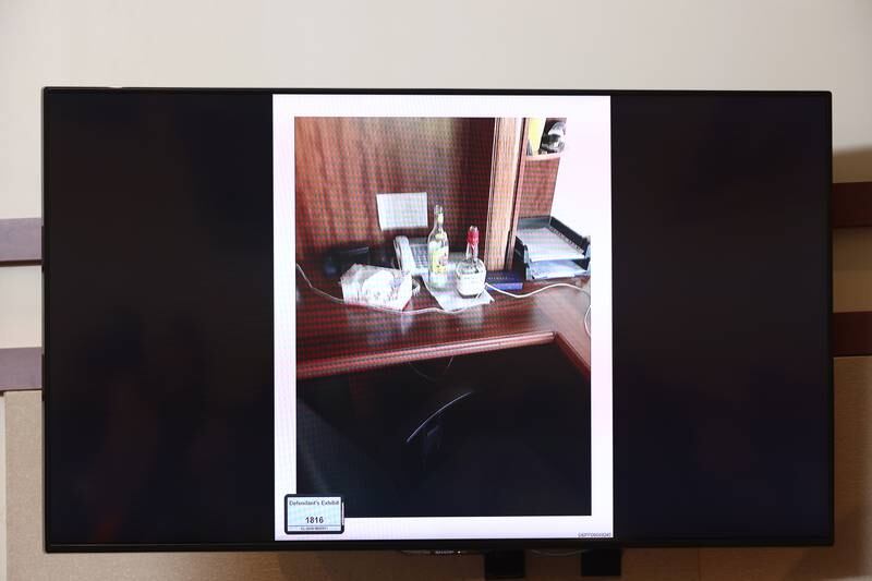 Evidence appears on a monitor during the Depp vs Heard defamation trial. 