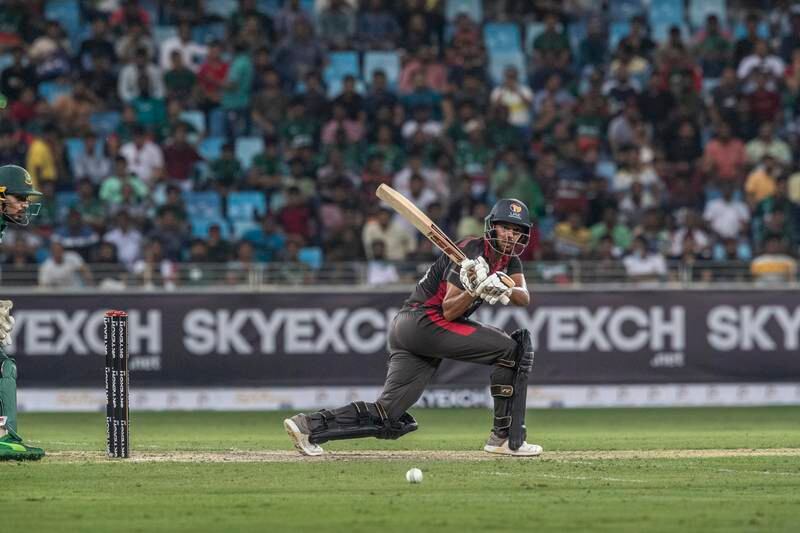 UAE batting during the T20 Qualifier against Bangladesh in Dubai. Bangladesh won the match by seven runs. All pictures by Antonie Robertson/The National
