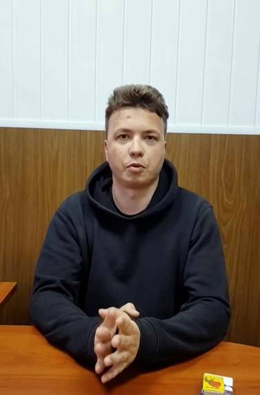 Belarusian reporter Roman Protasevich is seen in a video released by the authorities in Minsk. Reuters 