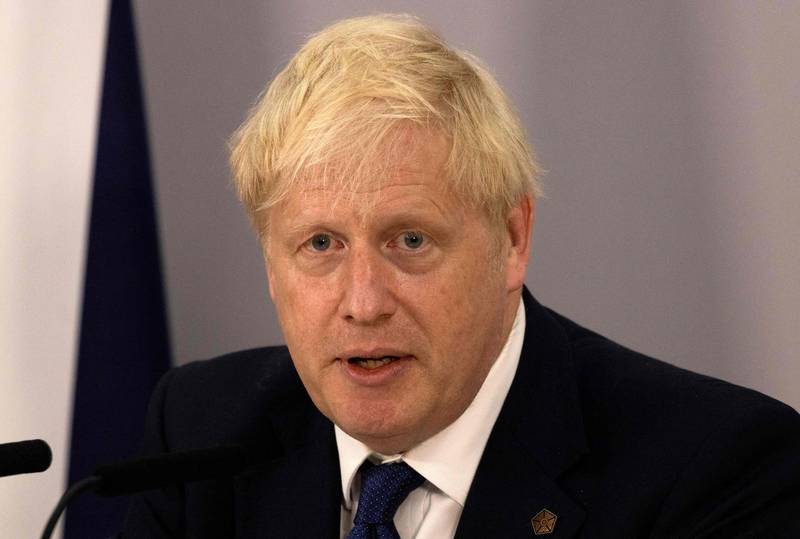 Britain's Prime Minister Boris Johnson addresses a press conference during the Commonwealth Heads of Government Meeting. AFP