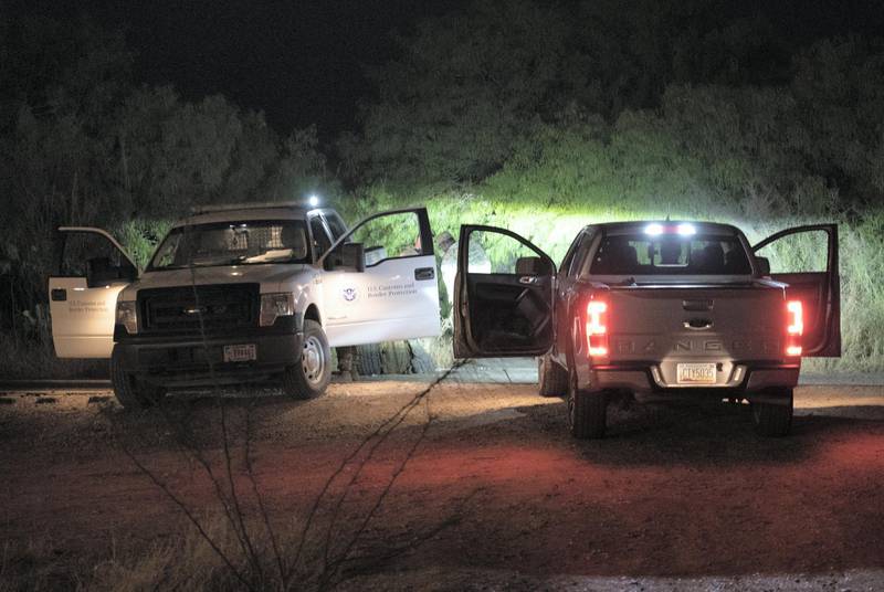 Members of the US National Guard and Border Patrol discussing in La Joya, Texas near the US Mexico Border. Willy Lowry/ The National